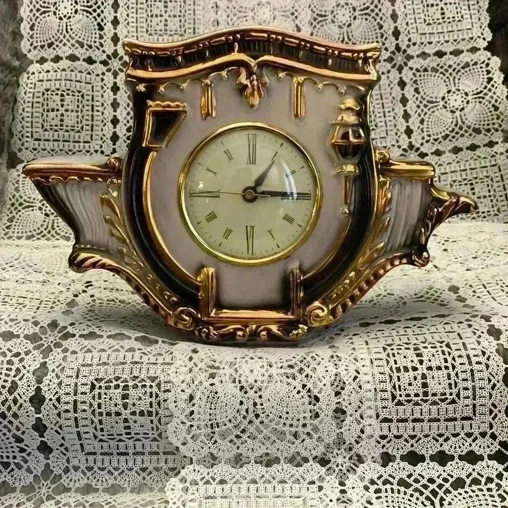 Antique Vintage Sessions Ceramic Table Clock Oxford Metal Spinning
Clock